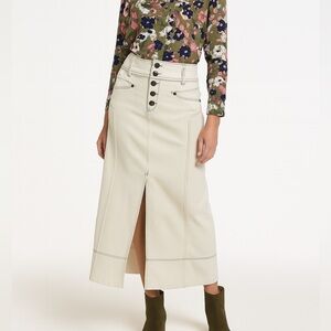 Tanya Taylor ivory denim skirt slit button front